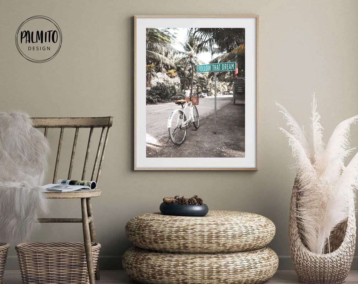 Follow That Dream Bicycle Boho Tropical Art Print - Image 2