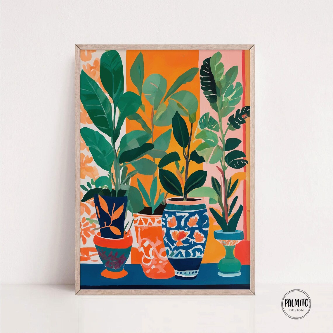 Botanical Gouache Painting, Colorful Potted Plants Art Print