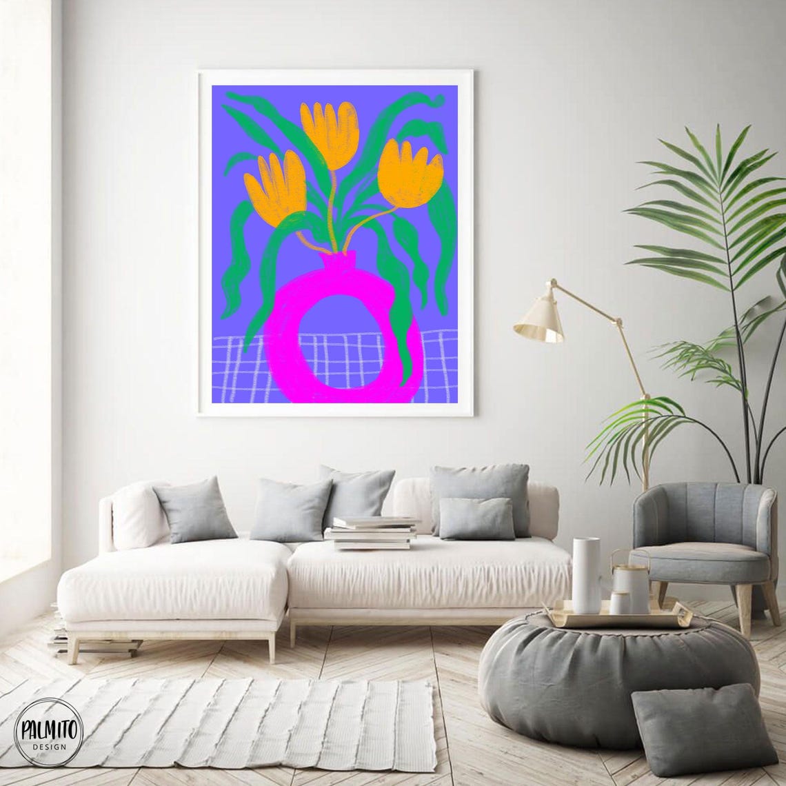 Neon Pop Art Tulip Vase Still Life Botanical Statement Poster - Image 2