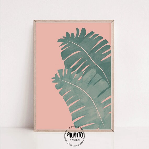 Banana Leaves Print Light Pink Wall Art Instant Tropical Illustration Wall Art Nature Artwork Poster