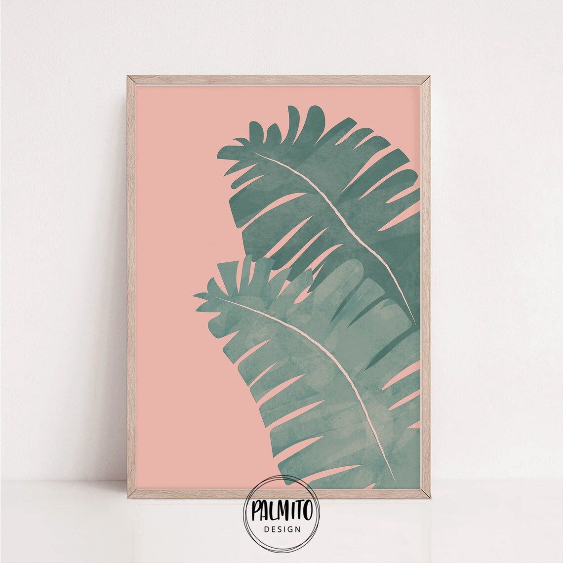 Blush Pink Banana Leaves Watercolor Soft Tropical Botanical Poster