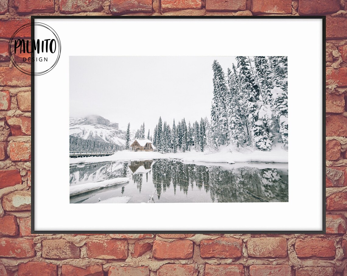 Winter Log Cabin and Pine Trees Art Print - Image 2