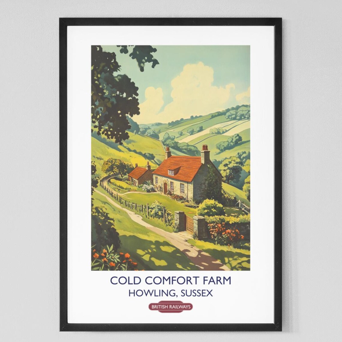 Cold Comfort Farm Howling Sussex Rolling Hills Farmhouse Vintage Poster