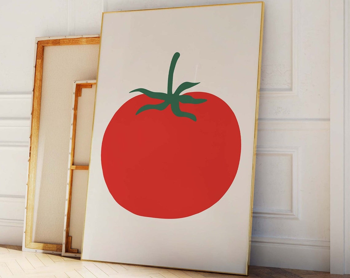 Oversized Red Tomato Minimalist Pop Art Cream Kitchen Decor Poster