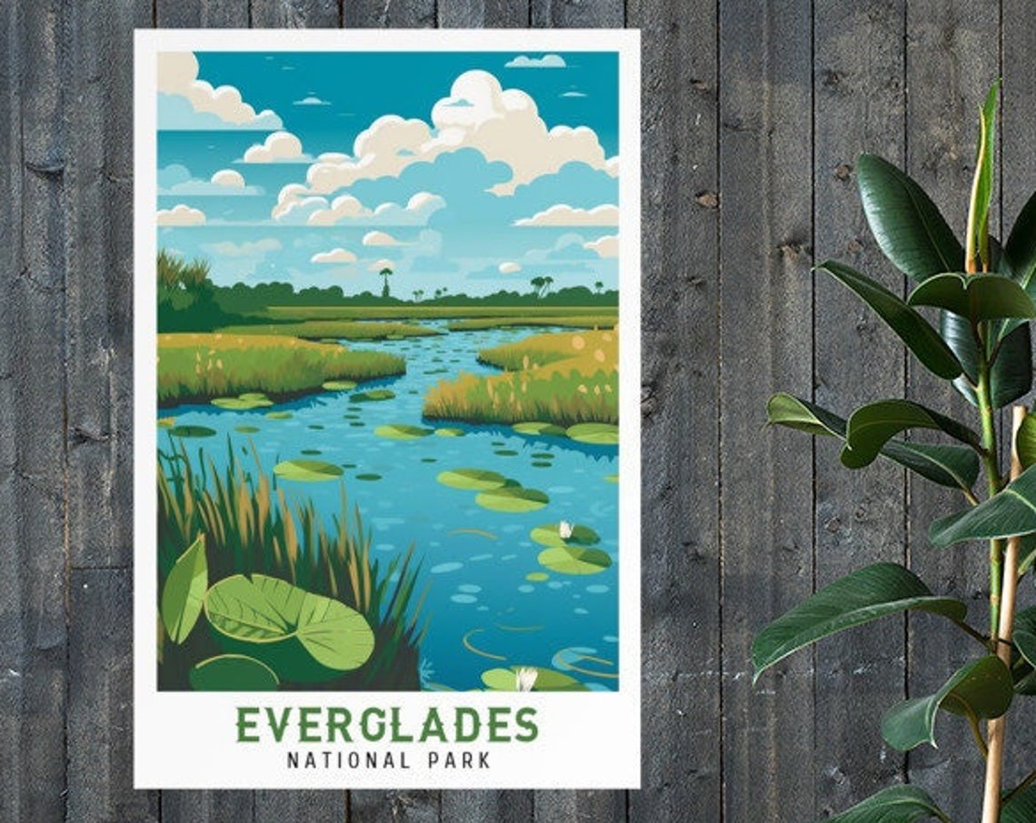 Everglades National Park Marsh Lily Pads Wildlife Vintage Poster