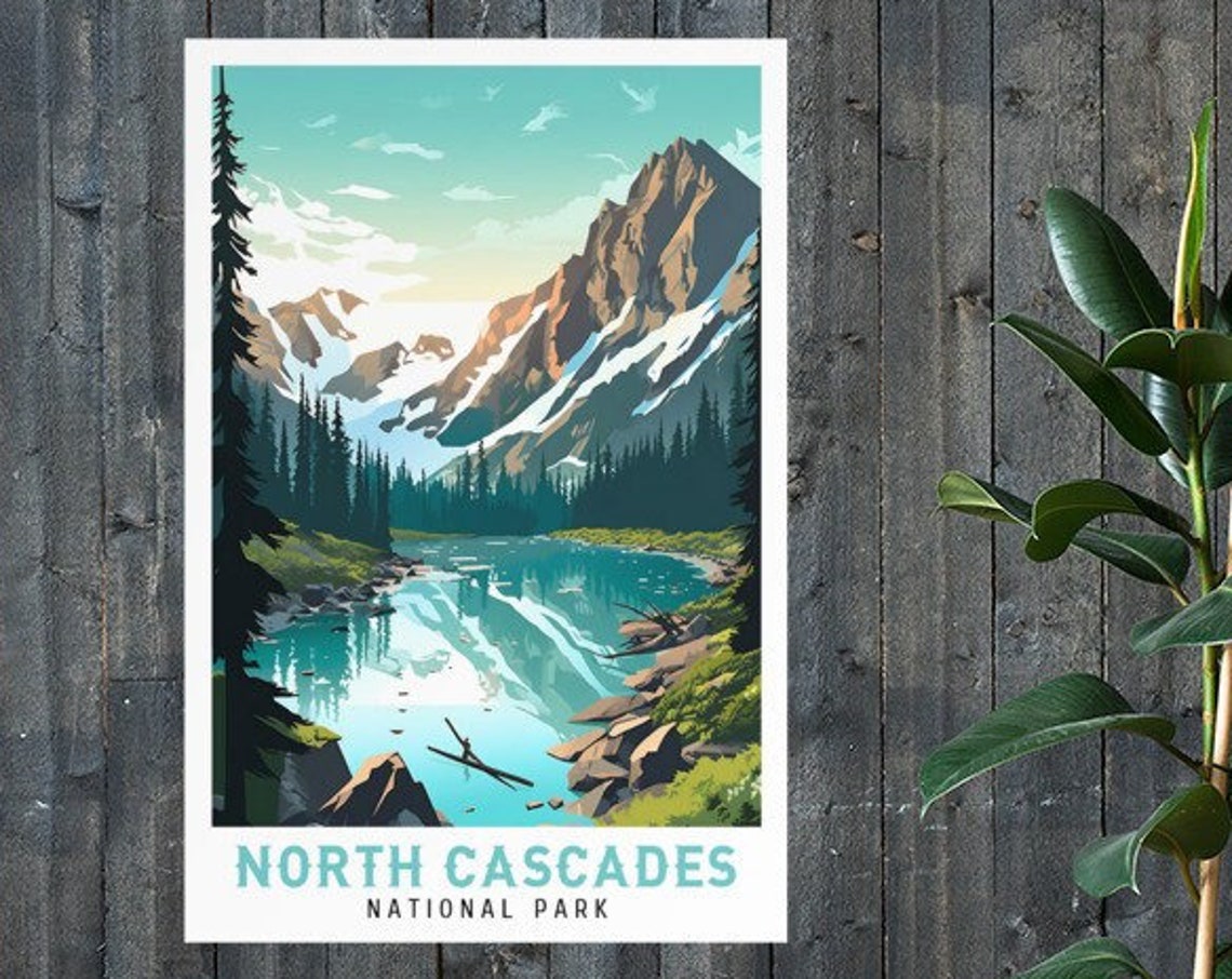 North Cascades National Park Alpine Lake Peaks Vintage Travel Poster