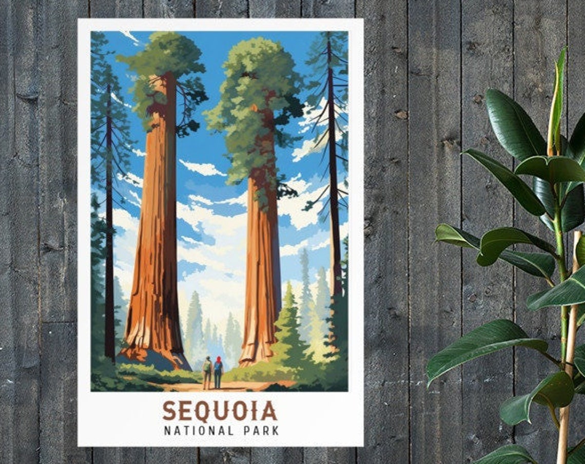 Sequoia National Park Giant Sequoia Trees Trail Vintage Travel Poster