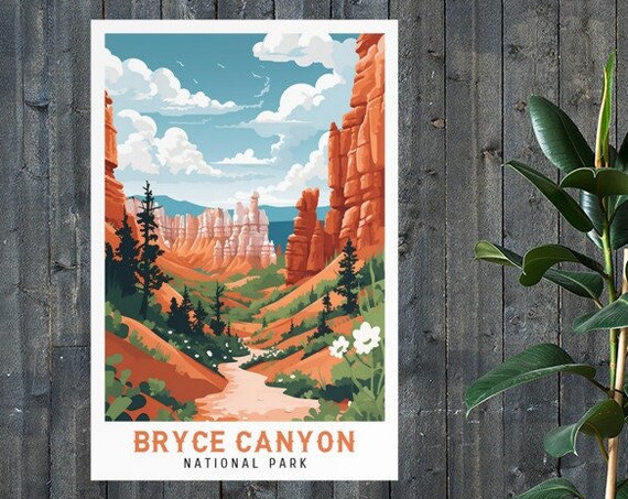 Bryce Canyon National Park Vintage Travel Poster Print Wall Art Gift Idea Home Decor