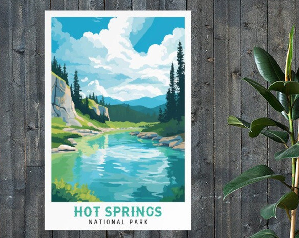 Hot Springs National Park Turquoise Springs Pine Vintage Travel Poster