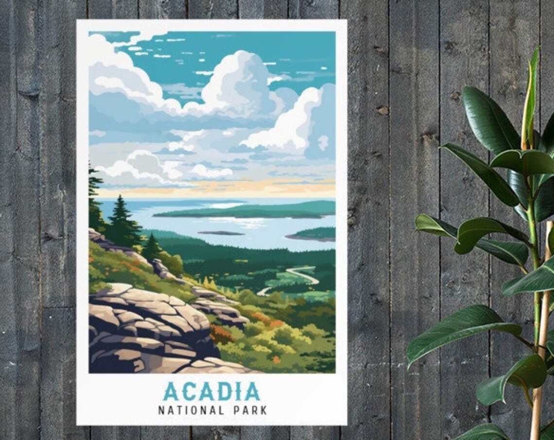 Acadia National Park Maine Rocky Coast Islands Vintage Poster