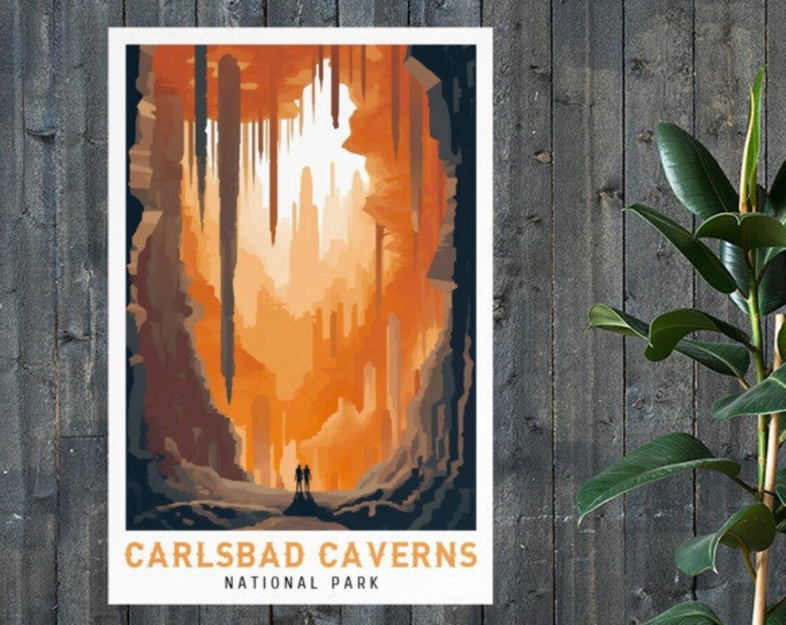 Carlsbad Caverns National Park Glowing Cave Interior Vintage Travel Poster