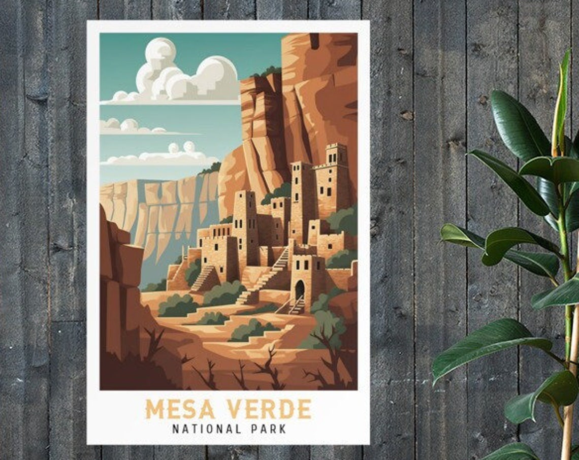 Mesa Verde National Park Ancient Cliff Dwelling Vintage Travel Poster