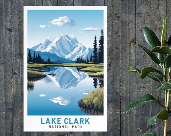 Lake Clark National Park Vintage Travel Poster Print Wall Art Gift Idea Home Decor
