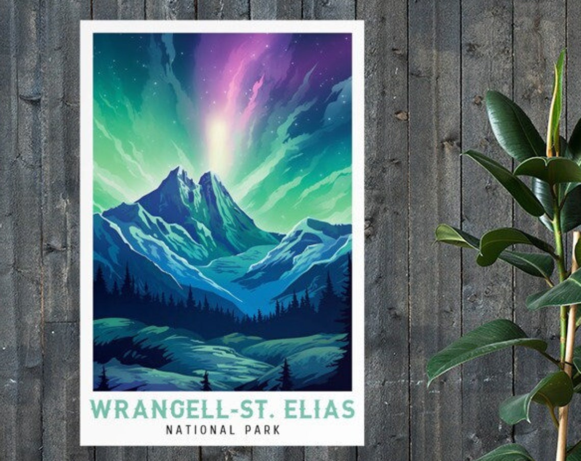 Wrangell St Elias National Park Aurora Night Mountains Travel Poster