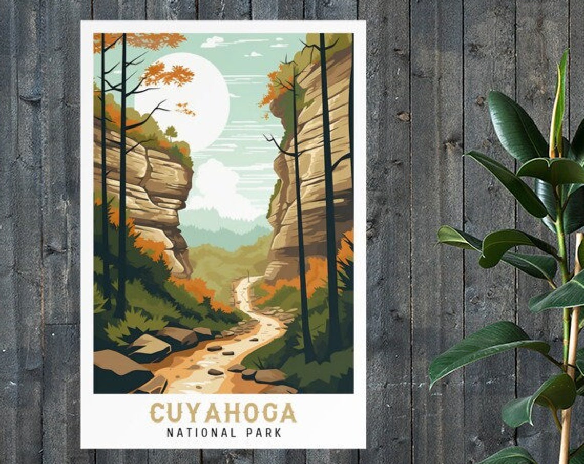 Cuyahoga Valley National Park Fall Cliffs Stream Vintage Poster