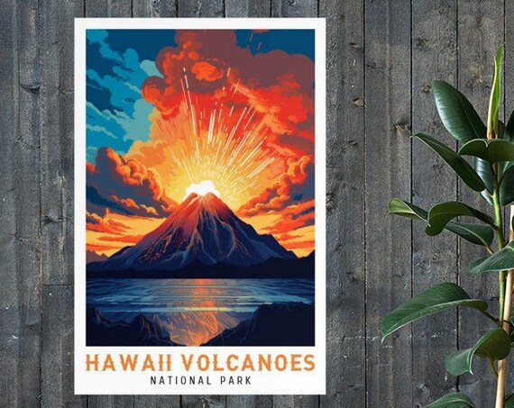 Hawaii Volcanoes National Park Vintage Travel Poster Print Wall Art Gift Idea Home Decor