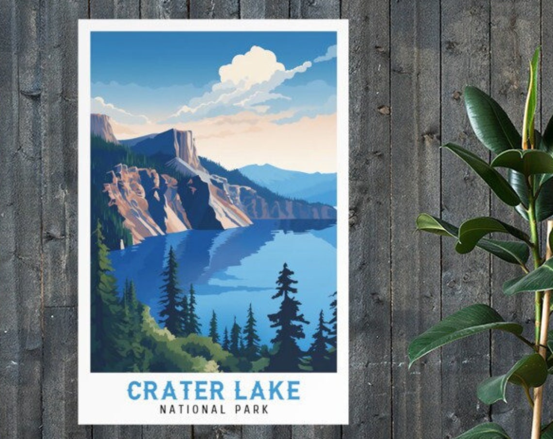 Crater Lake National Park Deep Blue Caldera Lake Vintage Travel Poster