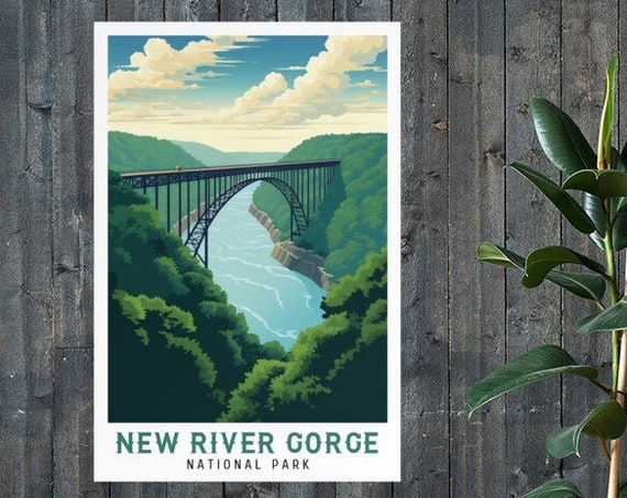 New River Gorge National Park Vintage Travel Poster Print Wall Art Gift Idea Home Decor