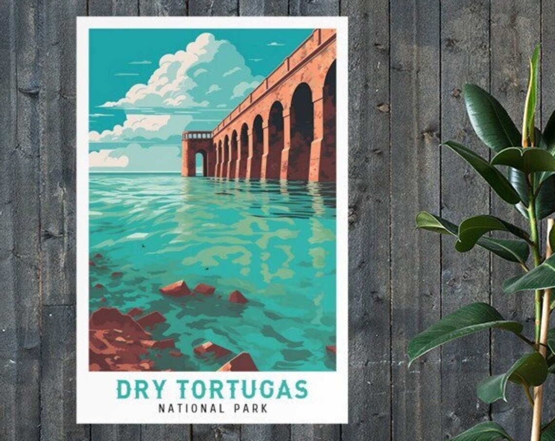 Dry Tortugas National Park Seaside Island Fort Vintage Poster Art