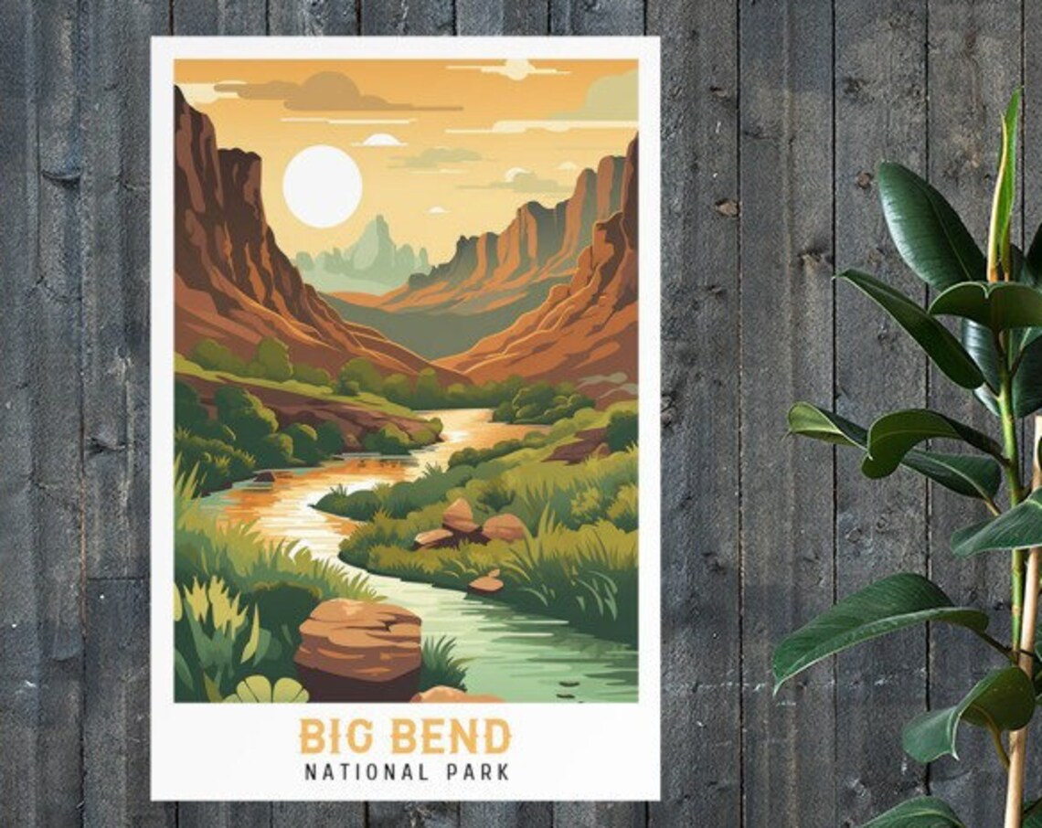 Big Bend National Park Texas Canyon River Sunset Vintage Poster