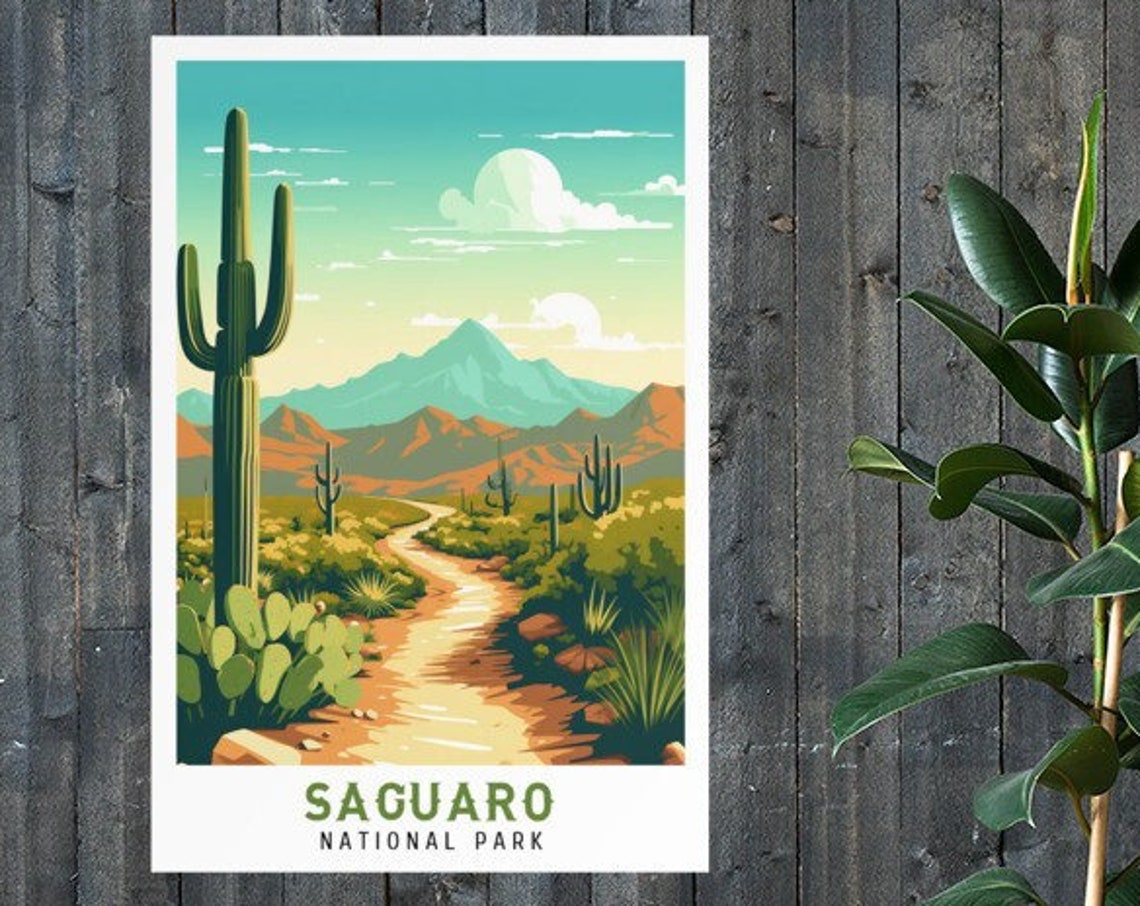 Saguaro National Park Desert Cactus Trail Vintage Travel Poster