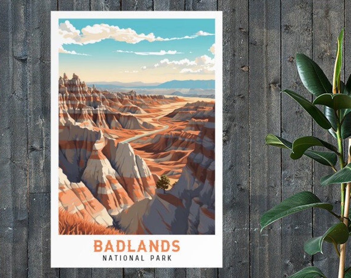 Badlands National Park Striped Spires Prairie Vintage Poster