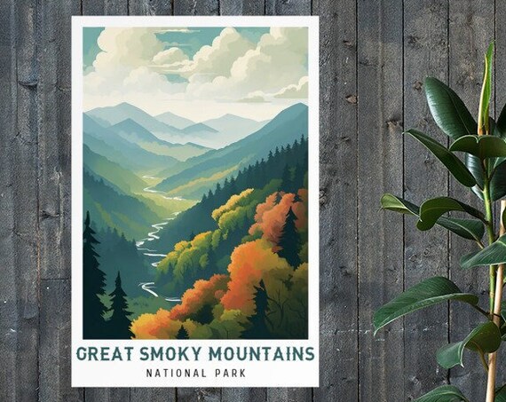 Great Smoky Mountains National Park Vintage Travel Poster Print Wall Art Gift Idea Home Decor