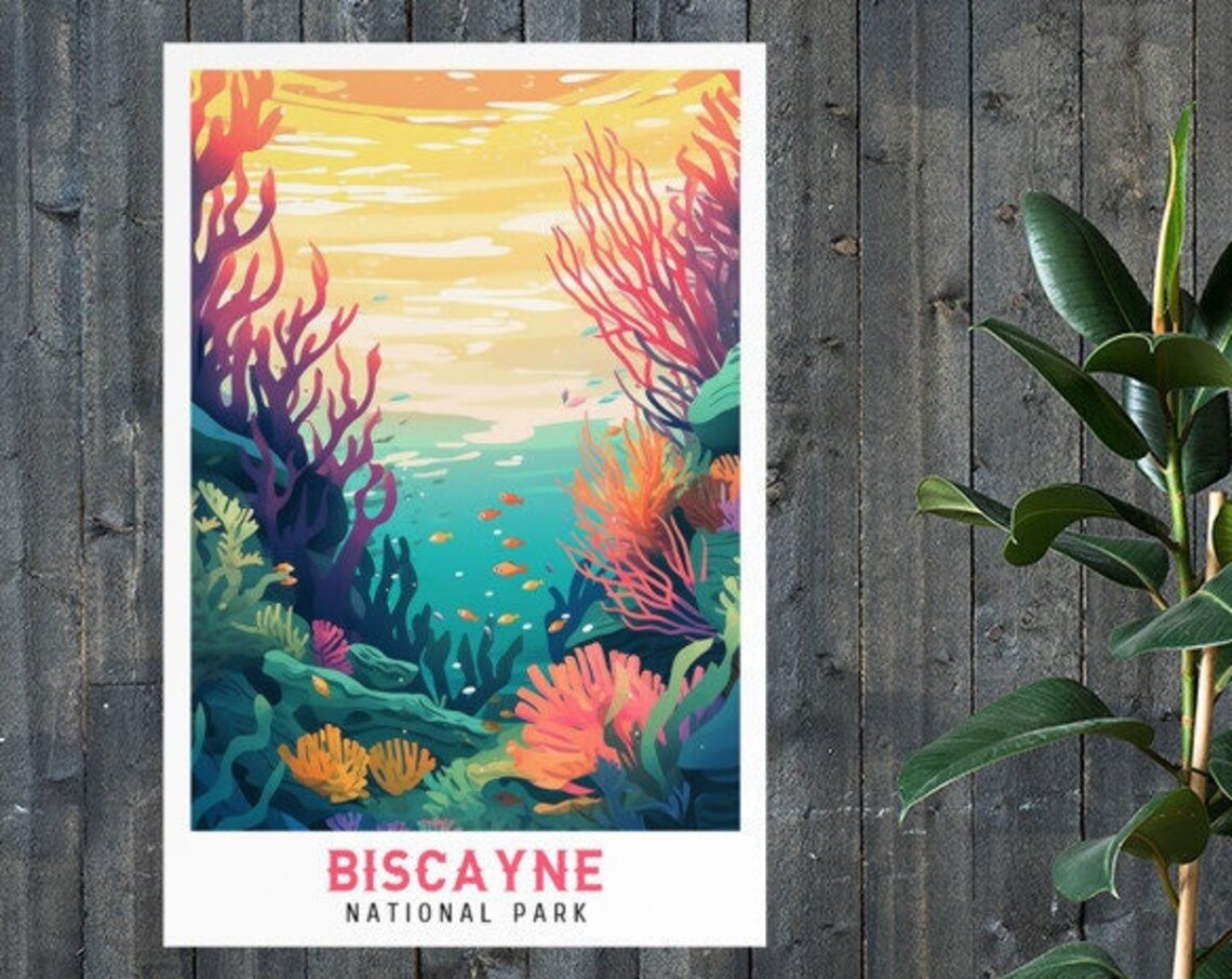 Biscayne National Park Coral Reef Underwater Scene Vintage Travel Poster