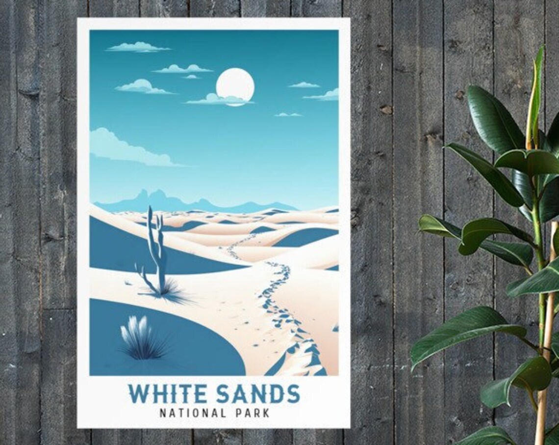 White Sands National Park Moonlit Desert Dunes Vintage Travel Poster - Image 2