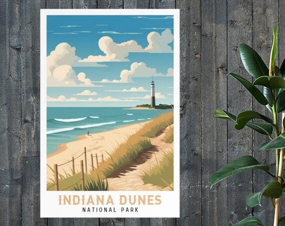 Indiana Dunes National Park Vintage Travel Poster Print Wall Art Gift Idea Home Decor