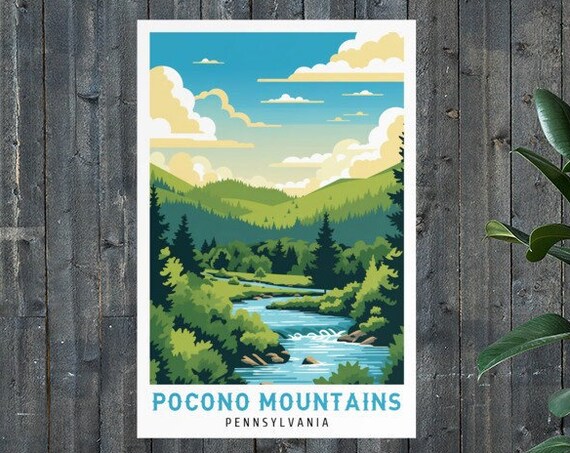 Pocono Mountains Vintage Travel Poster Print Wall Art Gift Idea Home Decor