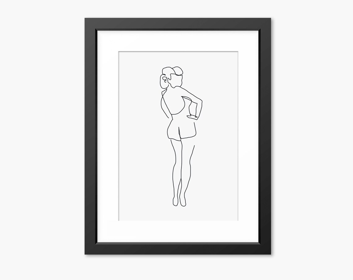 Standing Woman Back View Pin Up Style Line Drawing Figure Poster