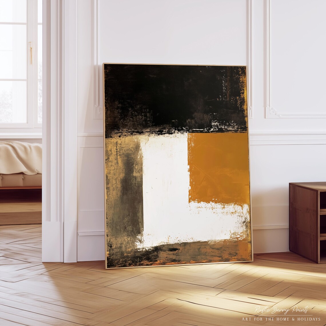 Black Ochre White Abstract Color Block Painting Modern Wall Art Poster