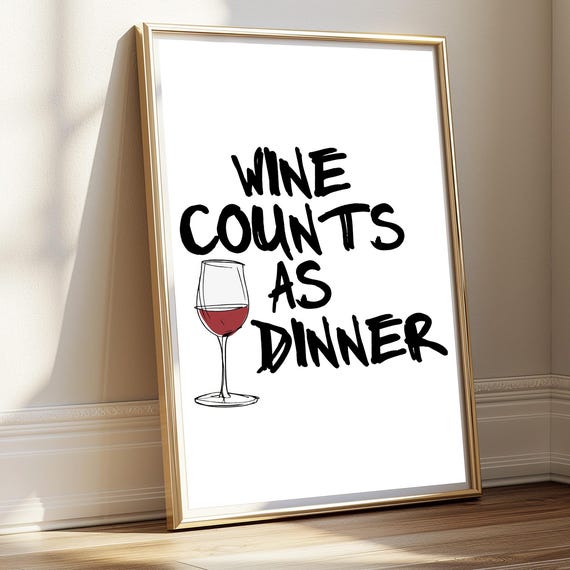 Funny Kitchen Decor Modern Wine Quote Poster Humorous Black And White Illustration Typography Living Room Picture