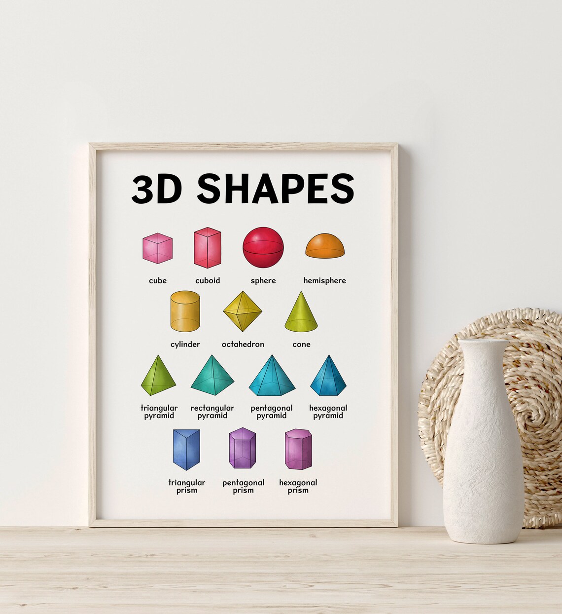 Rainbow 3D Shapes Learning Poster, Preschool Prints - Image 5