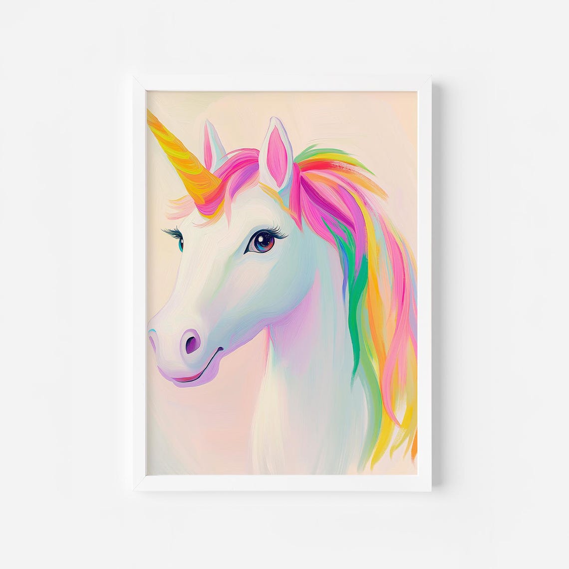 Unicorn Head With Flowing Rainbow Mane Pastel Girls Room Poster