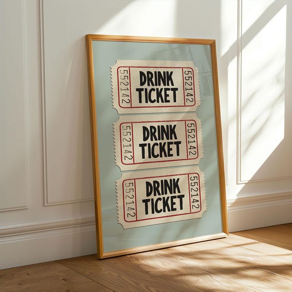 Drink Ticket Print Retro Bar Cart Print Drink Ticket Poster Trendy Wall Art Kikiandnim Bar Cart Decor Print