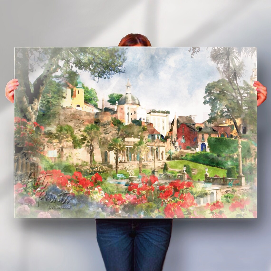Portmeirion Wales Italianate Village Dome Gardens Watercolor Poster