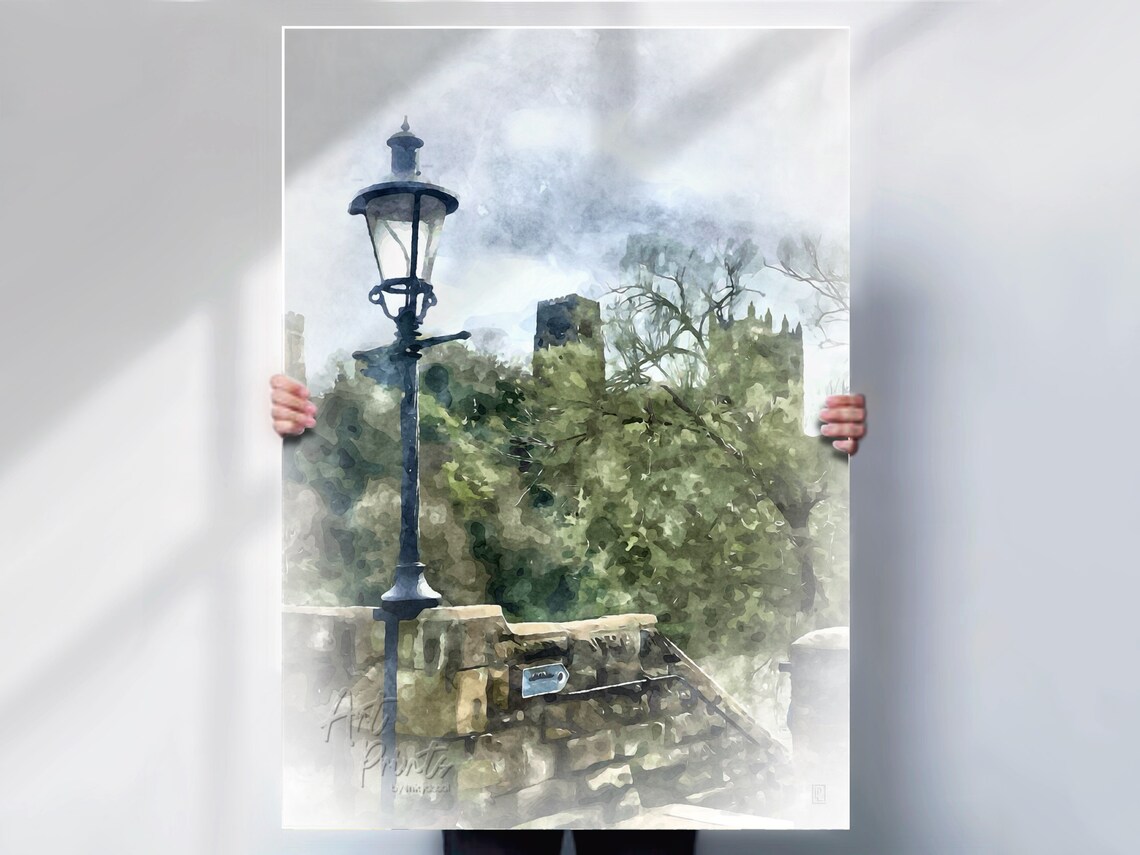 Durham Castle and Cathedral River View, Watercolour Style