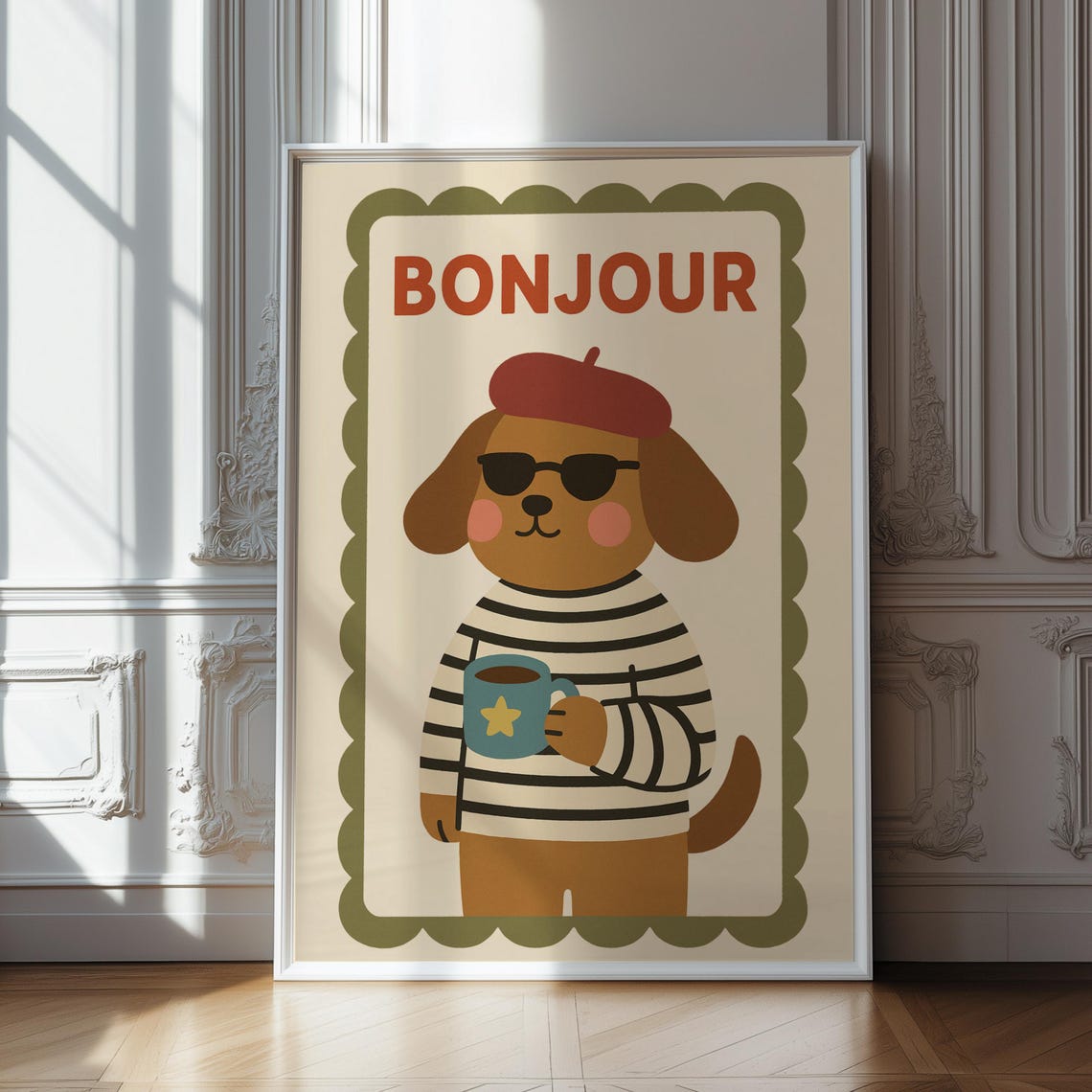 Bonjour Dog Nursery Wall Art, French Puppy Print