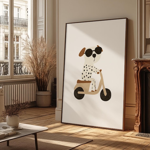 Cool Scooter Dog Nursery Art Print, Dalmatian Poster