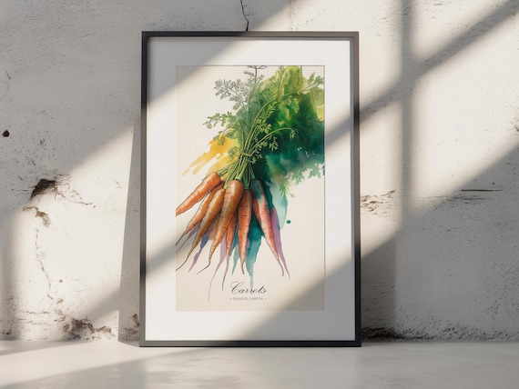 Carrot Bunch Botanical Watercolor Print Garden Vegetable Kitchen Decor