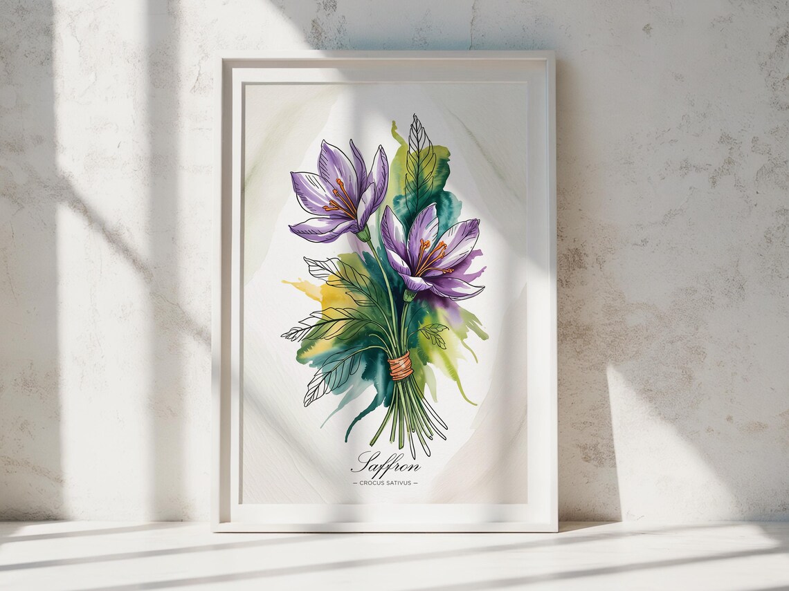 Saffron Spice Watercolor Print Botanical Kitchen Wall Art