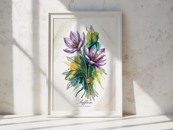Saffron Spice Watercolor Print Botanical Kitchen Wall Art