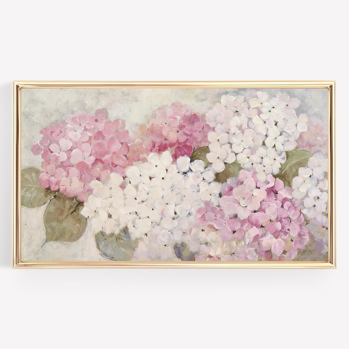 White And Pink Hydrangea Art Print, Modern Floral