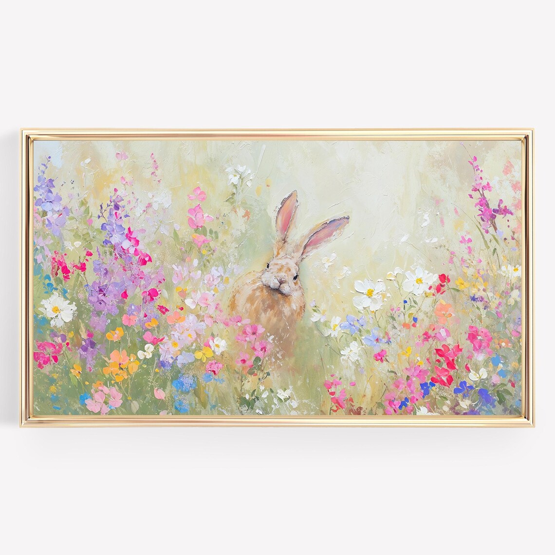 Spring Bunny in Pastel Wildflower Meadow Textured Rabbit Print - Image 3