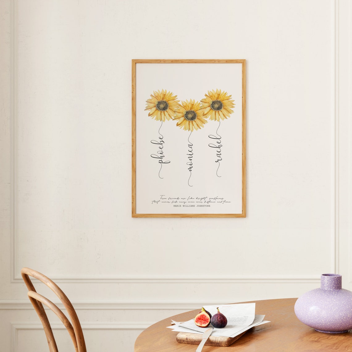Custom Names Sunflower Print Personalized Friendship Script Poster - Image 3