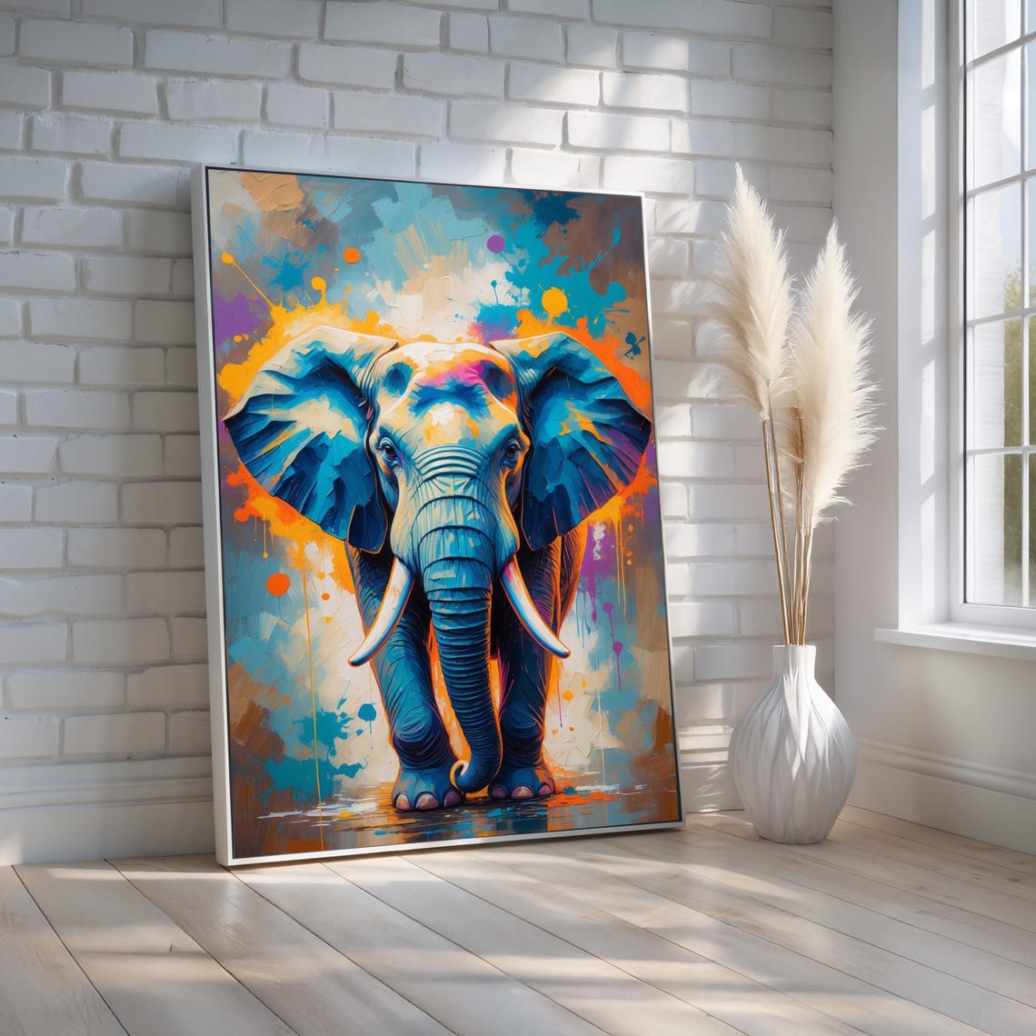 Blue Elephant Colorful Pop Art Splash Abstract Animal Poster