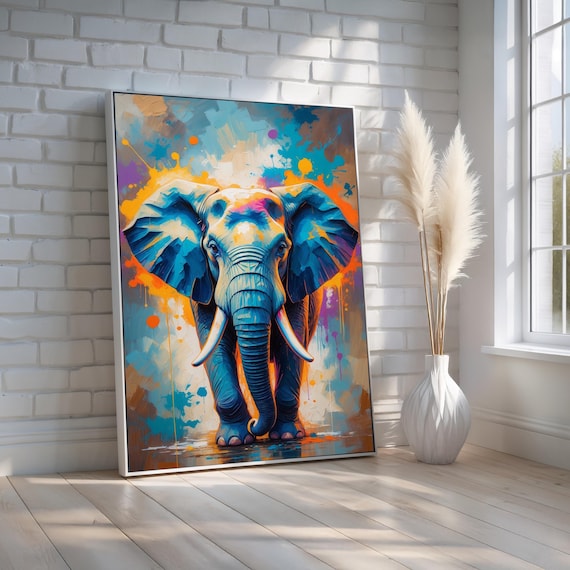 Colorful Elephant Portrait Wall Art Vibrant Abstract Animal Painting For Living Room Bedroom Office Decor Canvas Poster Ready To Hang