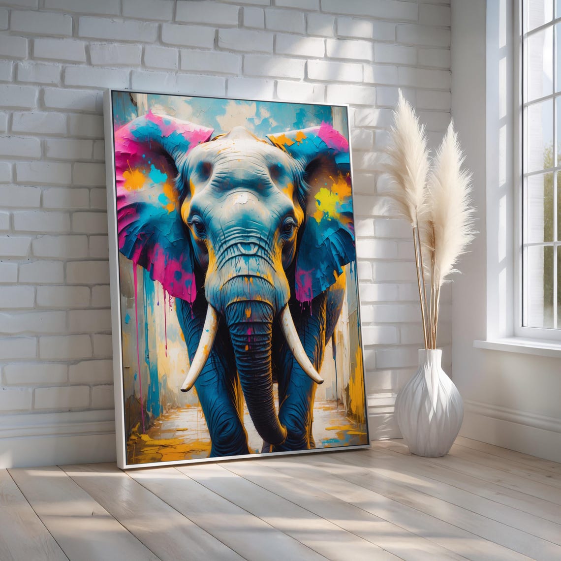Bold Colorful Abstract Elephant Splash Paint Wildlife Poster